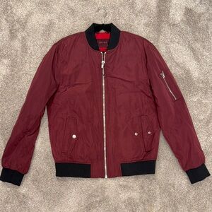 Zara Men's Burgundy Bomber Jacket